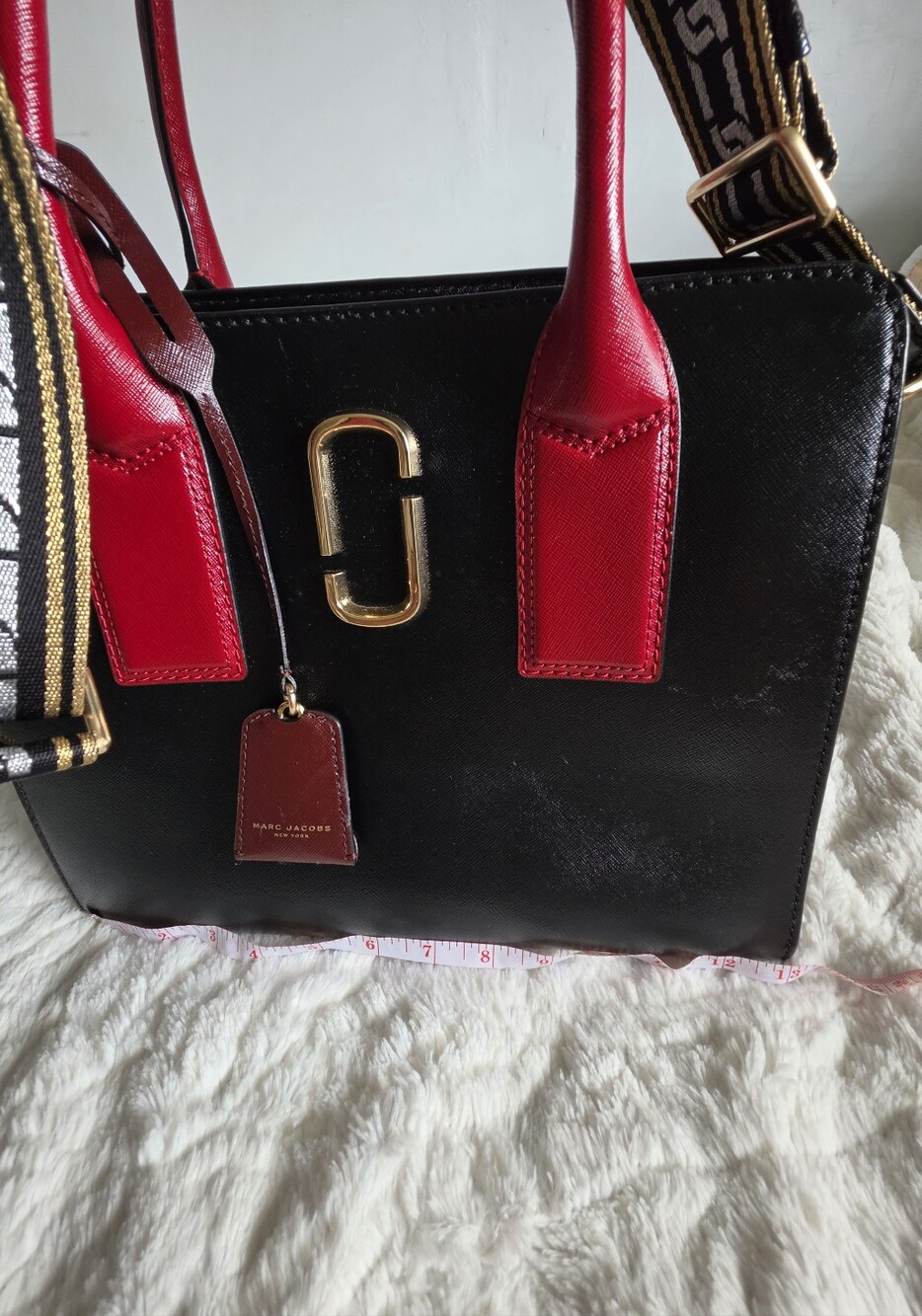 Marc Jacobs Black Leather Tote with Red Handles